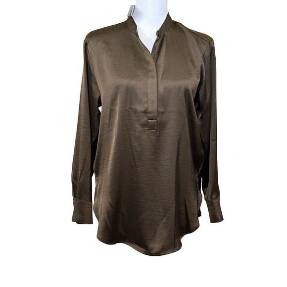 Banana Republic brown satiny tunic, medium petite, NWT, classic, sophisticated - Picture 1 of 7